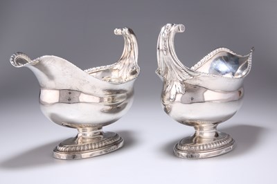 Lot 418 - A PAIR OF GEORGE III HEAVY SILVER SAUCEBOATS