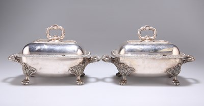 Lot 13 - A PAIR OF 19TH CENTURY SILVER-PLATED SAUCE TUREENS AND COVERS