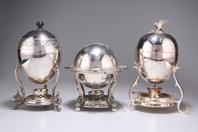 Lot 3 - THREE EDWARDIAN SILVER-PLATED EGG BOILERS