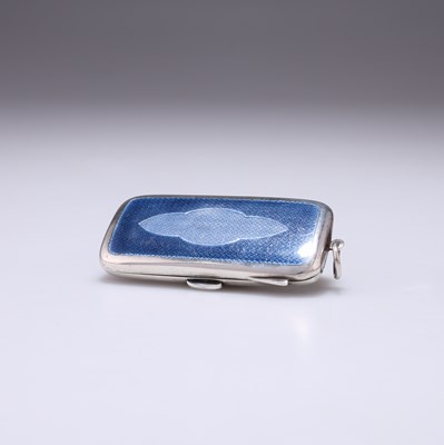 Lot 276 - A GEORGE V SILVER AND BLUE ENAMEL CIGARETTE CASE