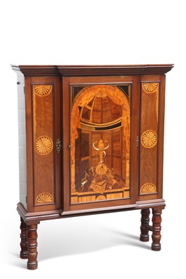 Lot 742 - MASONIC INTEREST: AN INLAID MAHOGANY CABINET ON STAND, 19TH CENTURY