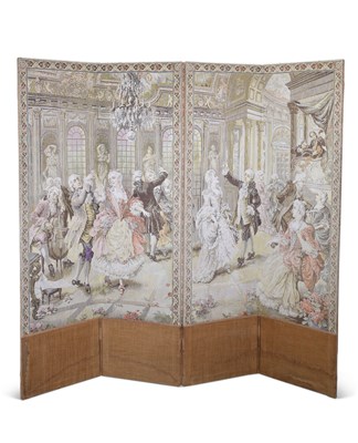 Lot 1279 - A VICTORIAN FABRIC-COVERED FOUR-PANEL DRESSING SCREEN