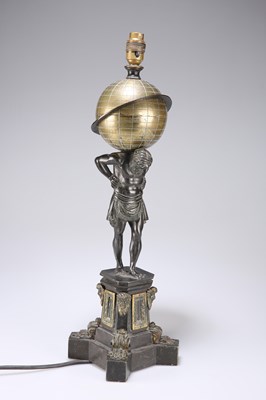 Lot 688 - A WILLIAM IV BRONZE LAMP, MODELLED AS ATLAS, ATTRIBUTED TO THOMAS MESSENGER