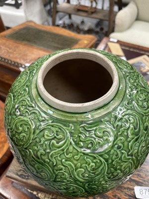 Lot 1030 - A CHINESE GREEN-GLAZED GINGER JAR AND COVER, CIRCA 1900