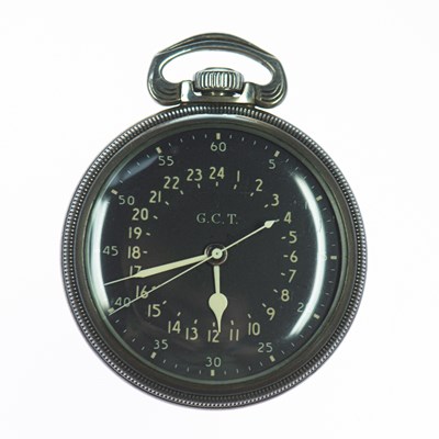 Lot 403 - A HAMILTON WATCH CO 22-JEWELS 24-HOUR MILITARY ISSUE CROWN-WIND POCKET WATCH