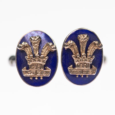 Lot 419 - A PAIR OF ROYAL COMMEMORATIVE SILVER AND ENAMEL CUFFLINKS