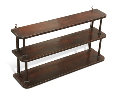 Lot 765 - A SET OF REGENCY STAINED PINE HANGING SHELVES