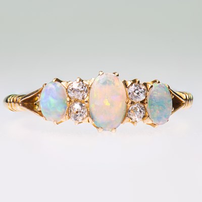 Lot 495 - A VICTORIAN OPAL AND DIAMOND RING