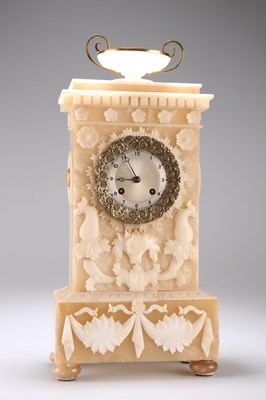 Lot 189 - A FRENCH ALABASTER MANTEL CLOCK, 19TH CENTURY