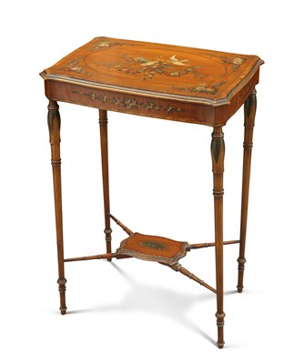 Lot 729 - A LATE 19TH CENTURY PAINTED SATINWOOD OCCASIONAL TABLE, IN THE MANNER OF EDWARDS & ROBERTS