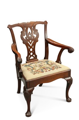 Lot 814 - A GEORGE II RED WALNUT OPEN ARMCHAIR