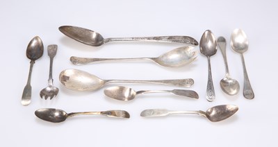 Lot 292 - A SMALL GROUP OF PROVINCIAL, SCOTTISH AND IRISH SILVER FLATWARE, GEORGIAN AND LATER