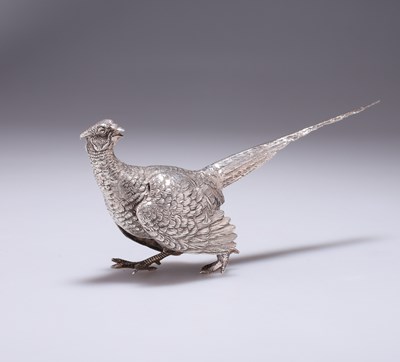 Lot 379 - A CONTINENTAL SILVER MODEL OF A PHEASANT