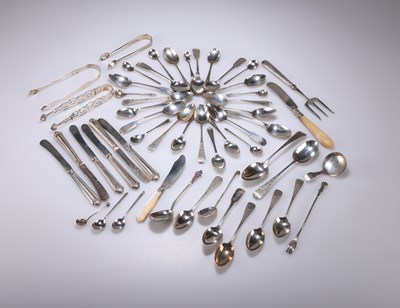 Lot 207 - A COLLECTION OF GEORGIAN AND LATER FLATWARE AND SUGAR TONGS