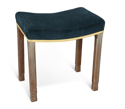 Lot 1235 - A LIMED OAK AND UPHOLSTERED GEORGE VI CORONATION STOOL, BY WARING & GILLOW