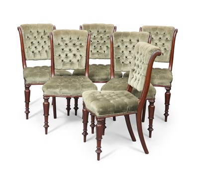 Lot 846 - A SET OF SIX VICTORIAN MAHOGANY AND UPHOLSTERED DINING CHAIRS