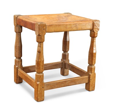 Lot 889 - ROBERT THOMPSON OF KILBURN, A 1930S MOUSEMAN OAK STOOL