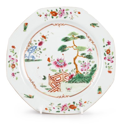 Lot 80 - A PAIR OF CHINESE FAMILLE ROSE PLATES, 18TH CENTURY; AND TWO CHINESE IMARI PLATES, 18TH CENTURY