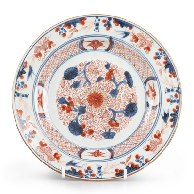 Lot 80 - A PAIR OF CHINESE FAMILLE ROSE PLATES, 18TH CENTURY; AND TWO CHINESE IMARI PLATES, 18TH CENTURY