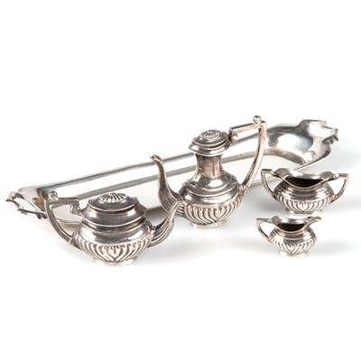 Lot 1112 - AN ELIZABETH II SILVER MINIATURE FOUR-PIECE TEA AND COFFEE SERVICE