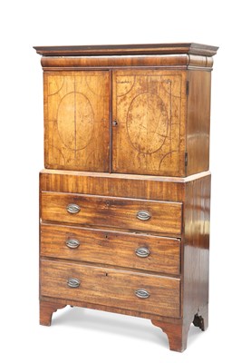 Lot 1255 - AN EARLY 18TH CENTURY WALNUT CABINET ON A LATER CHEST