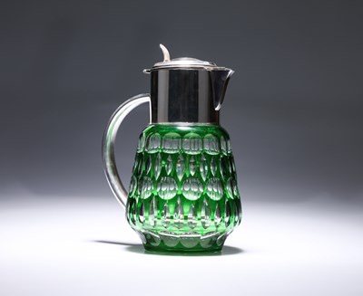 Lot 43 - A SILVER PLATE-MOUNTED CASED GLASS LEMONADE JUG, CIRCA 1900