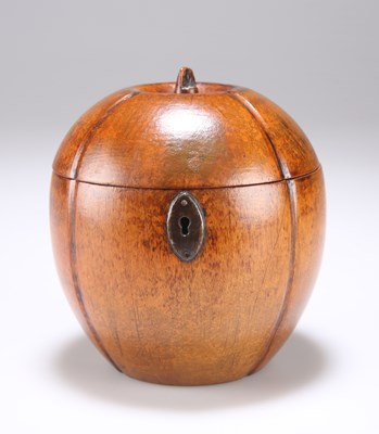 Lot 802 - A 19TH CENTURY FRUITWOOD TEA CADDY, IN THE FORM OF A MELON