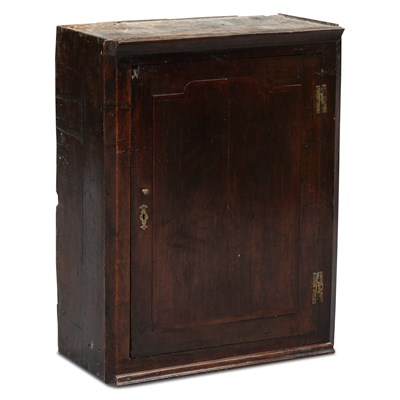 Lot 734 - AN 18TH CENTURY OAK SPICE CUPBOARD