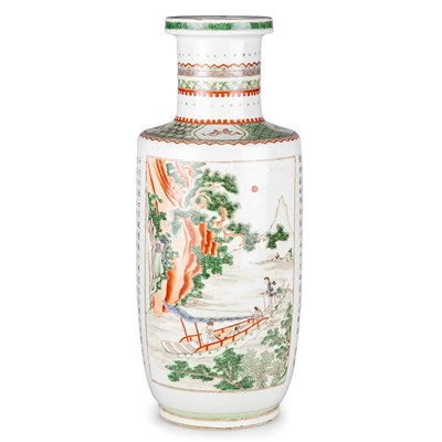 Lot 213 - A CHINESE 'ODE TO THE RED CLIFF' FAMILLE VERTE ROULEAU VASE