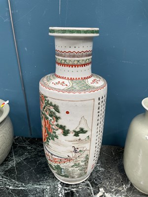 Lot 213 - A CHINESE 'ODE TO THE RED CLIFF' FAMILLE VERTE ROULEAU VASE