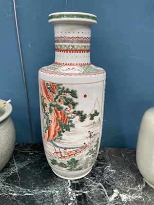 Lot 213 - A CHINESE 'ODE TO THE RED CLIFF' FAMILLE VERTE ROULEAU VASE