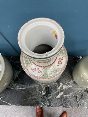 Lot 213 - A CHINESE 'ODE TO THE RED CLIFF' FAMILLE VERTE ROULEAU VASE