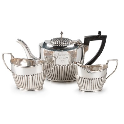 Lot 224 - A LATE VICTORIAN SILVER THREE-PIECE BACHELOR'S TEA SERVICE