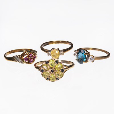 Lot 482 - FOUR 9 CARAT GOLD GEM-SET RINGS