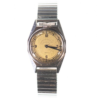 Lot 460 - A STEEL ZENITH ART DECO STYLE BRACELET WATCH