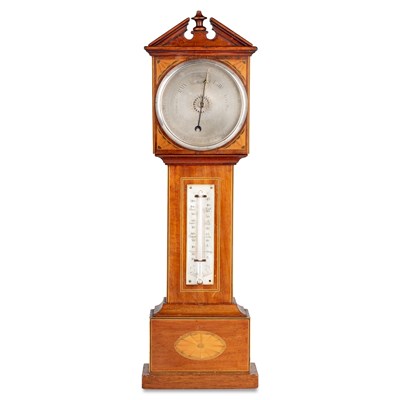 Lot 1233 - A NOVELTY MINIATURE LONGCASE BAROMETER AND THERMOMETER, EARLY 20TH CENTURY