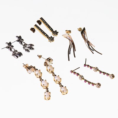 Lot 1194 - FIVE PAIRS OF GEM SET EARRINGS