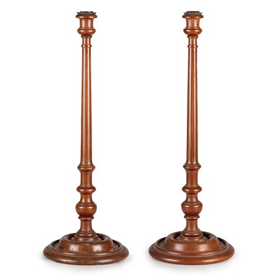 Lot 692 - A LARGE PAIR OF COUNTRY HOUSE WALNUT CANDLESTICKS, 19TH CENTURY