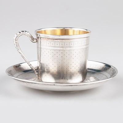 Lot 411 - A FRENCH SILVER CUP AND SAUCER