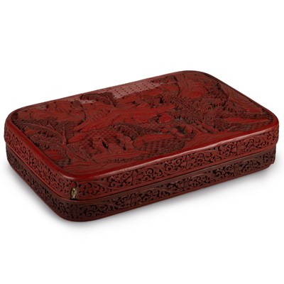Lot 140 - A CHINESE CARVED RED CINNABAR LACQUER BOX, 18TH/19TH CENTURY