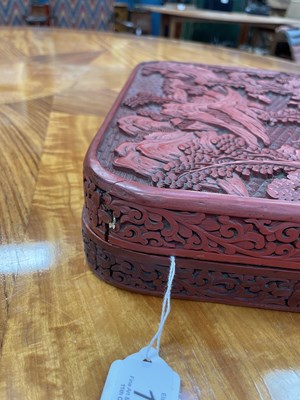 Lot 140 - A CHINESE CARVED RED CINNABAR LACQUER BOX, 18TH/19TH CENTURY