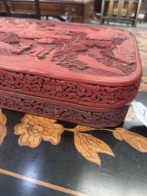 Lot 140 - A CHINESE CARVED RED CINNABAR LACQUER BOX, 18TH/19TH CENTURY