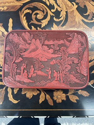 Lot 140 - A CHINESE CARVED RED CINNABAR LACQUER BOX, 18TH/19TH CENTURY