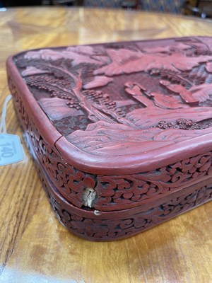 Lot 140 - A CHINESE CARVED RED CINNABAR LACQUER BOX, 18TH/19TH CENTURY