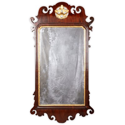 Lot 791 - AN 18TH CENTURY WALNUT FRETWORK MIRROR