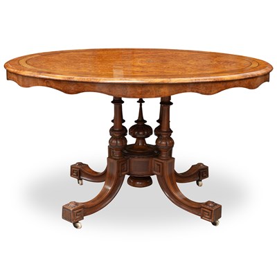 Lot 770 - A FINE VICTORIAN INLAID WALNUT TILT-TOP LOO TABLE