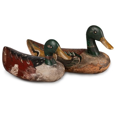 Lot 729 - A PAIR OF PAINTED WOODEN DECOY DUCKS