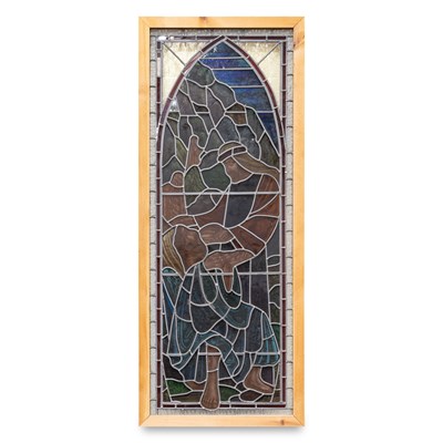 Lot 593 - A LARGE STAINED AND LEADED GLASS PANEL