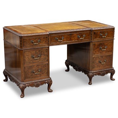 Lot 738 - A GEORGIAN STYLE WALNUT DESK, CIRCA 1920