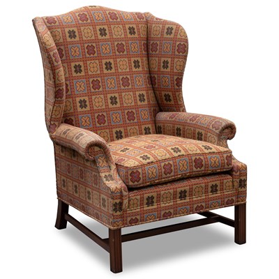 Lot 696 - A GEORGIAN STYLE WING-BACK ARMCHAIR